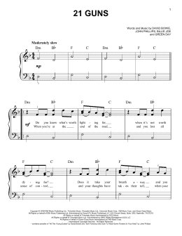 page one of 21 Guns (Very Easy Piano)