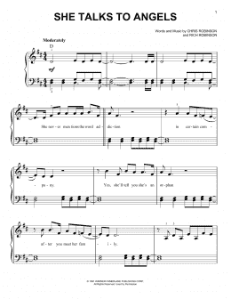 page one of She Talks To Angels (Very Easy Piano)