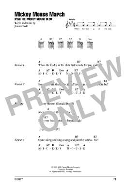 page one of Mickey Mouse March (from The Mickey Mouse Club) (Guitar Chords/Lyrics)