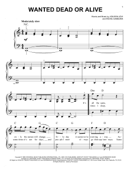 page one of Wanted Dead Or Alive (Very Easy Piano)