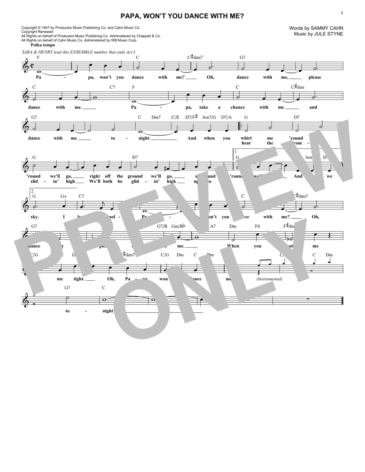 Papa, Won't You Dance With Me? (Lead Sheet / Fake Book)