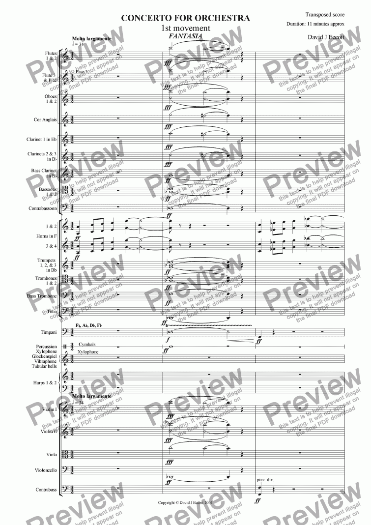 page one of Concerto for Orchestra. First Movement