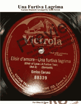page one of Una Furtiva Lagrima for Oboe & Piano