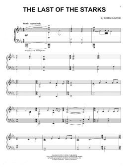 page one of The Last Of The Starks (from Game of Thrones) (Piano Solo)