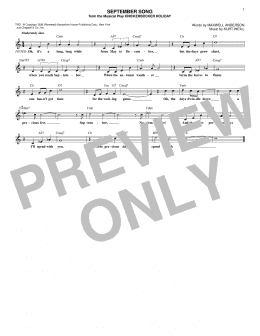 page one of September Song (from Knickerbocker Holiday) (Lead Sheet / Fake Book)