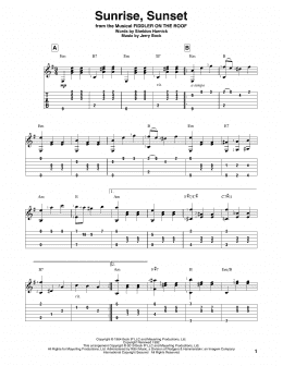 page one of Sunrise, Sunset (from Fiddler On The Roof) (Solo Guitar)