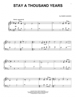 page one of Stay A Thousand Years (from Game of Thrones) (Piano Solo)