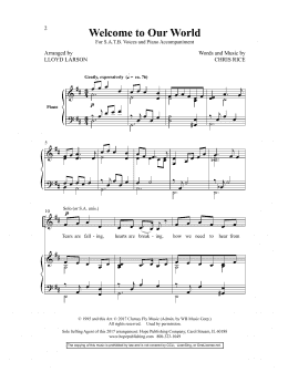 page one of Welcome to Our World (arr. Lloyd Larson) (SATB Choir)