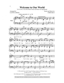 page one of Welcome to Our World (arr. Lloyd Larson) (SAB Choir)