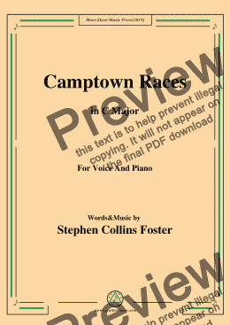 page one of Stephen Collins Foster-Camptown Races,in C Major,for Voice and Piano