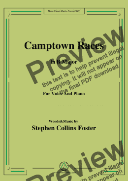page one of Stephen Collins Foster-Camptown Races,in B Major,for Voice and Piano