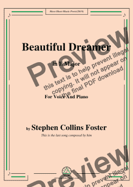 page one of Stephen Collins Foster-Beautiful Dreamer,in E Major,for Voice and Piano