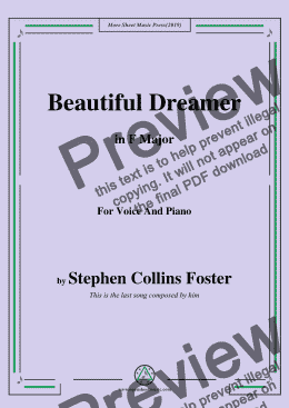 page one of Stephen Collins Foster-Beautiful Dreamer,in F Major,for Voice and Piano