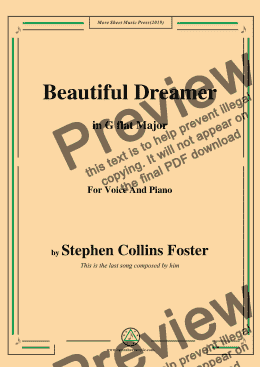 page one of Stephen Collins Foster-Beautiful Dreamer,in G flat Major,for Voice and Piano