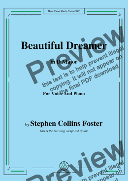 page one of Stephen Collins Foster-Beautiful Dreamer,in D Major,for Voice and Piano