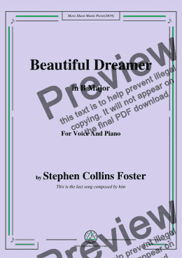 page one of Stephen Collins Foster-Beautiful Dreamer,in B Major,for Voice and Piano