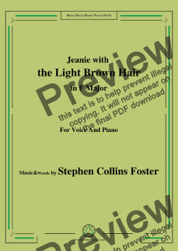 page one of Stephen Collins Foster-Jeanie with the Light Brown Hair,in F Major,for Voice and Piano