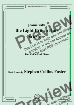 page one of Stephen Collins Foster-Jeanie with the Light Brown Hair,in B Major,for Voice&Pno