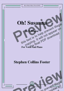 page one of Stephen Collins Foster-Oh!Susanna,in E Major,for Voice and Piano