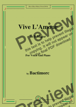 page one of Bactimorc-Vive L'Amour,in B Major,for Voice and Piano