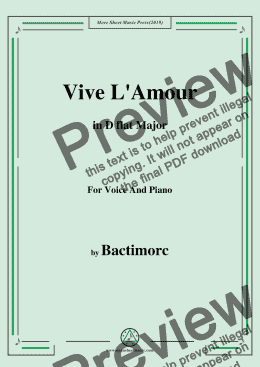 page one of Bactimorc-Vive L'Amour,in D flat Major,for Voice and Piano