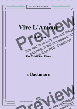 page one of Bactimorc-Vive L'Amour,in A Major,for Voice and Piano