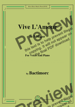 page one of Bactimorc-Vive L'Amour,in F Major,for Voice and Piano