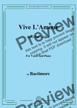 page one of Bactimorc-Vive L'Amour,in G flat Major,for Voice and Piano