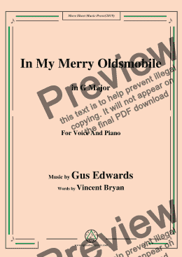 page one of Gus Edwards-In My Merry Oldsmobile,in G Major,for Voice and Piano