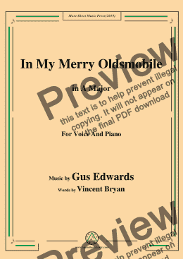 page one of Gus Edwards-In My Merry Oldsmobile,in A Major,for Voice and Piano