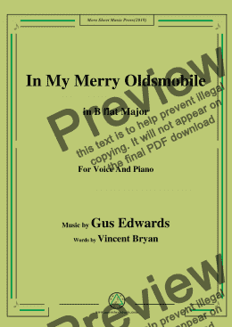 page one of Gus Edwards-In My Merry Oldsmobile,in B flat Major,for Voice and Piano