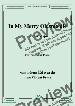 page one of Gus Edwards-In My Merry Oldsmobile,in G flat Major,for Voice and Piano