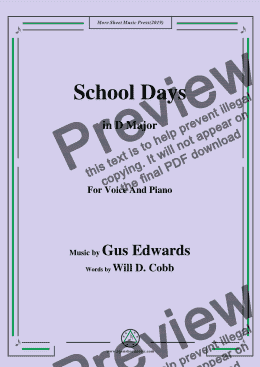 page one of Gus Edwards-School Days,in D Major,for Voice and Piano
