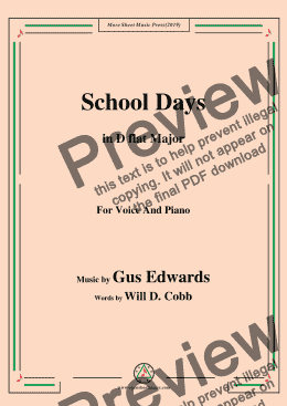 page one of Gus Edwards-School Days,in D flat Major,for Voice and Piano