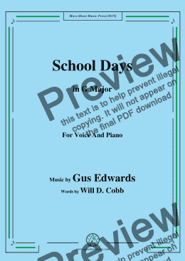 page one of Gus Edwards-School Days,in G Major,for Voice and Piano