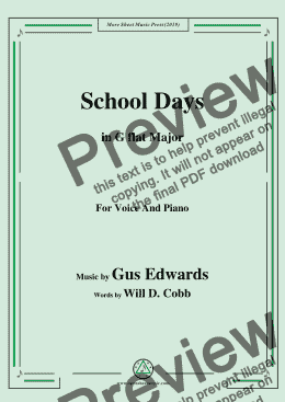 page one of Gus Edwards-School Days,in G flat Major,for Voice and Piano