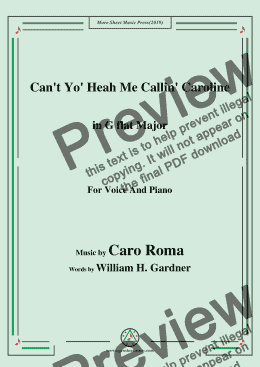 page one of Caro Roma-Can't Yo' Heah Me Callin' Caroline,in G flat Major,for Voice&Piano