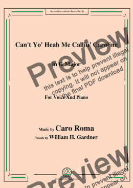 page one of Caro Roma-Can't Yo' Heah Me Callin' Caroline,in G Major,for Voice and Piano