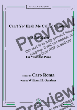 page one of Caro Roma-Can't Yo' Heah Me Callin' Caroline,in A flat Major,for Voice&Piano