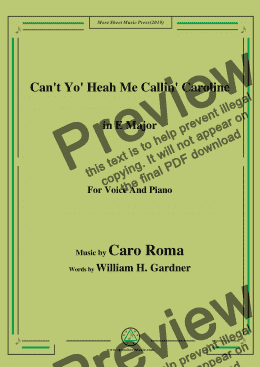 page one of Caro Roma-Can't Yo' Heah Me Callin' Caroline,in E Major,for Voice&Piano