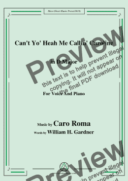 page one of Caro Roma-Can't Yo' Heah Me Callin' Caroline,in D Major,for Voice&Piano