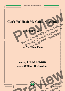 page one of Caro Roma-Can't Yo' Heah Me Callin' Caroline,in D flat Major,for Voice&Piano