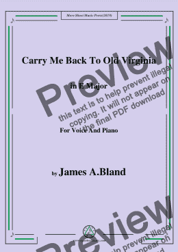 page one of James A. Bland-Carry Me Back To Old Virginny,in E Major,for Voice&Pno