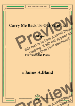 page one of James A. Bland-Carry Me Back To Old Virginny,in F Major,for Voice&Pno
