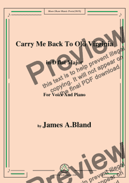 page one of James A. Bland-Carry Me Back To Old Virginny,in D flat Major,for Voice&Pno