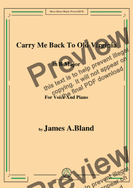 page one of James A. Bland-Carry Me Back To Old Virginny,in B Major,for Voice&Pno