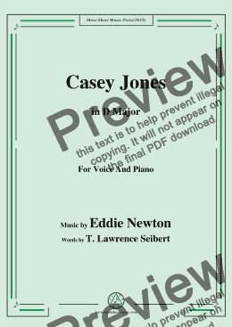 page one of Eddie Newton-Casey Jones,in D Major,for Voice and Piano