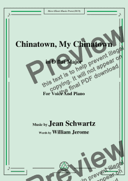 page one of Jean Schwartz-Chinatown,My Chinatown,in D flat Major,for Voice and Piano