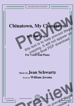 page one of Jean Schwartz-Chinatown,My Chinatown,in E flat Major,for Voice and Piano