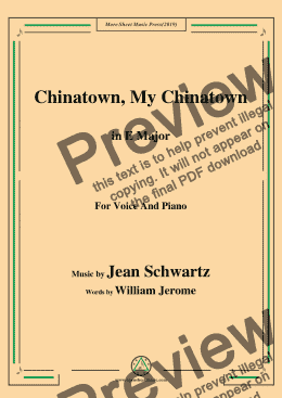 page one of Jean Schwartz-Chinatown,My Chinatown,in E Major,for Voice and Piano